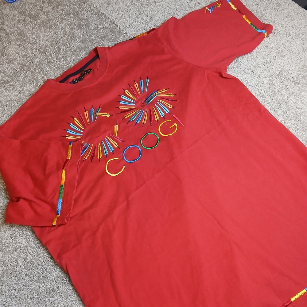 COOGI Mens Red Embroidered Logo T-Shirt Short Sleeve XXL Cotton Streetwear